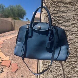 AUTHENTIC MICHAEL KORS SANDRA LARGE SATCHEL BAG IN BLue LEATHER Looks New EUC